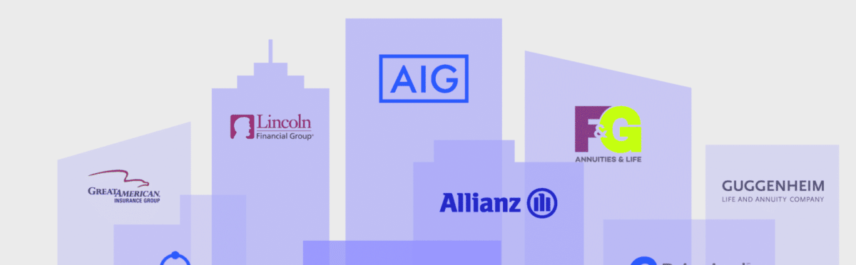 Annuity Company Directory: Isometric skyline illustration with annuity company logos