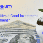 Are annuities a good investment for retirement? Written in blue roboto font with a plant growing out of white eggshell with my annuity store favicon on it and my annuity store, inc logo top left hand corner