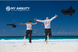 Marcus bank cd rates: retired couple striping of formal clothes heading towards ocean.