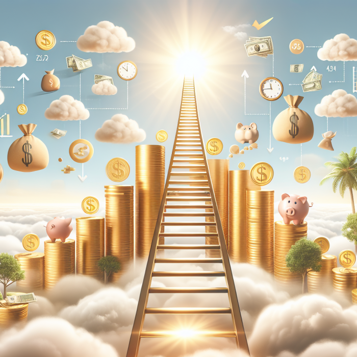 Annuity ladder with a ladder pointing towards sky with retirement themed icons