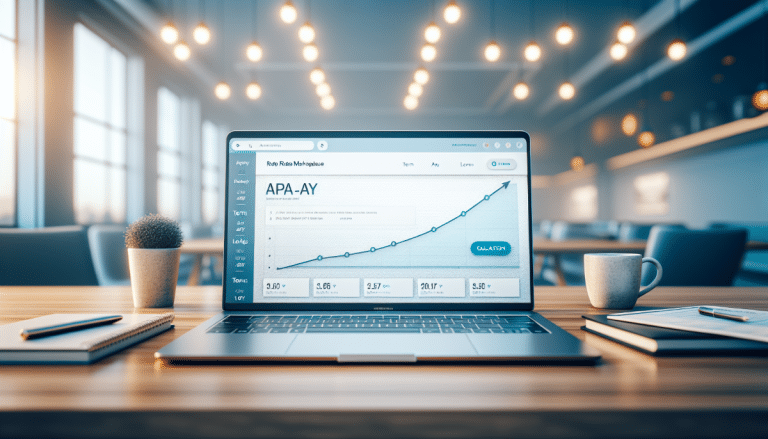 Image of a laptop with annuity rates and bar graph on the screen.