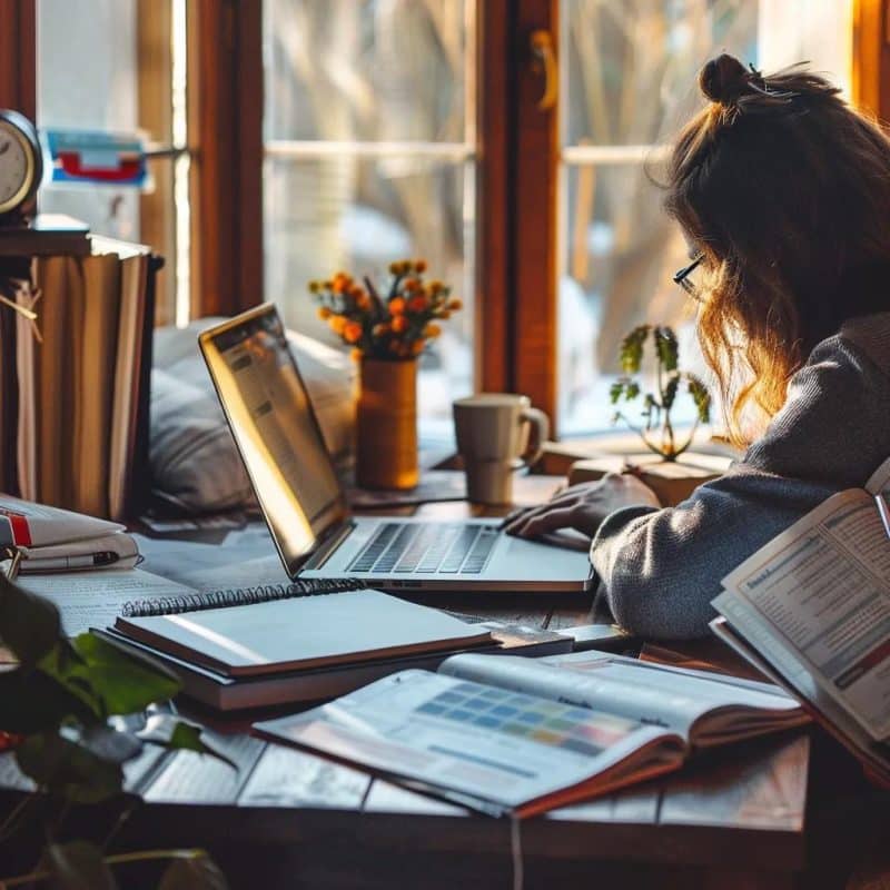 Person reviewing financial statement in a cozy home office