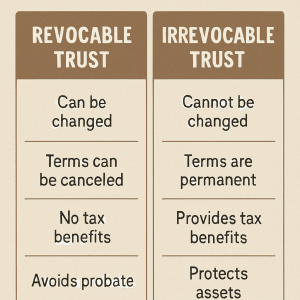 Transferring an annuity to a trust infographic with rules for irrevocable trust and revocable trusts.