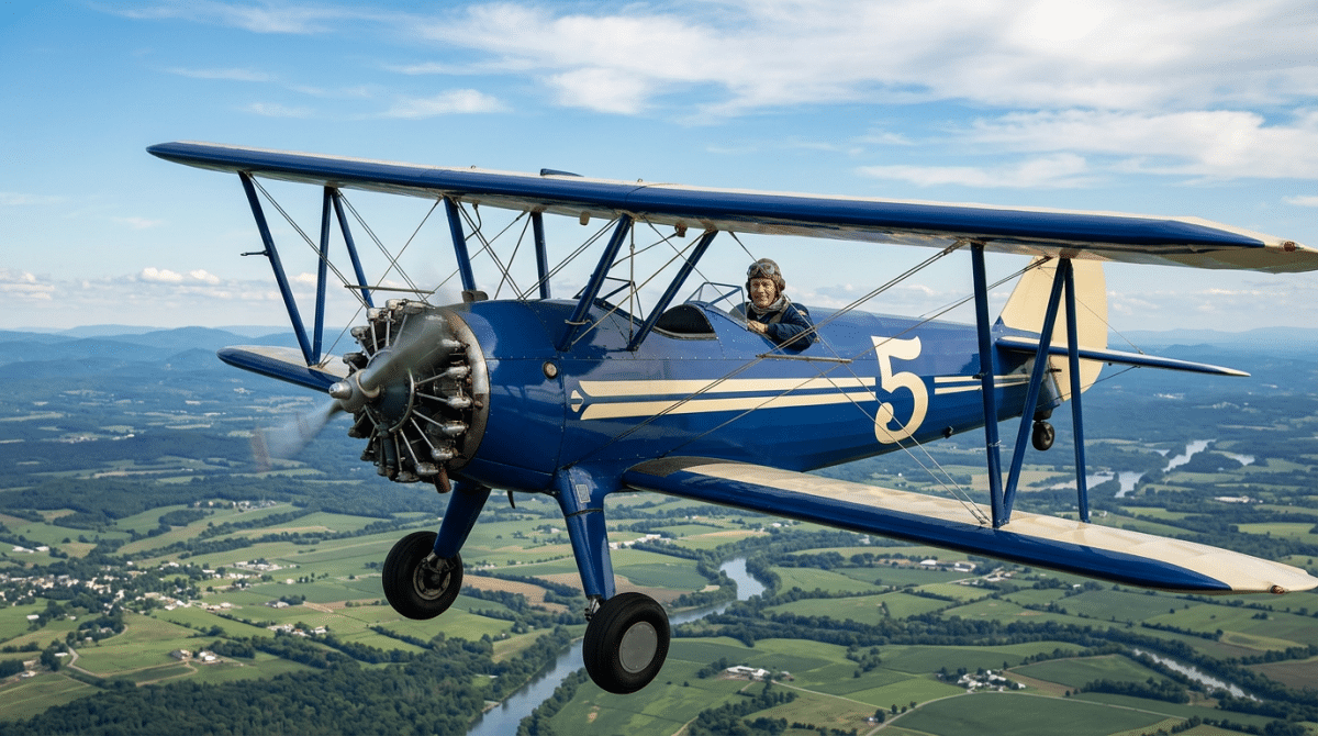 Athene aviator review old man flying a biplane.