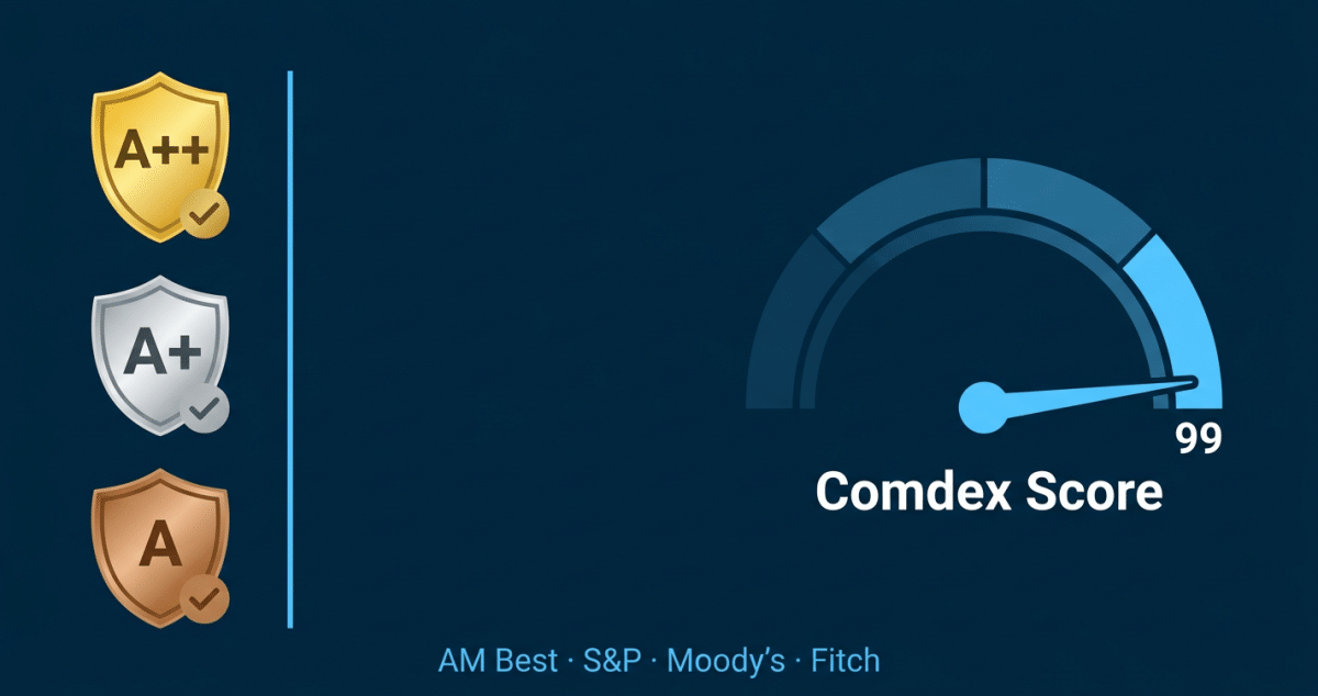 A gold shield badge labeled "a++" at top, silver badge labeled "a+", bronze badge labeled "a". Right side shows a partial comdex gauge/dial with the eedle pointing to 99.