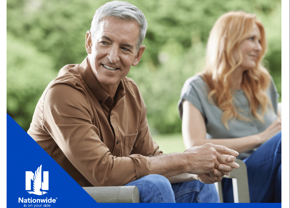Nationwide branded photo of a smiling couple in their early 60s sitting outdoors, used as the cover image for the new heights select 9 fixed indexed annuity review