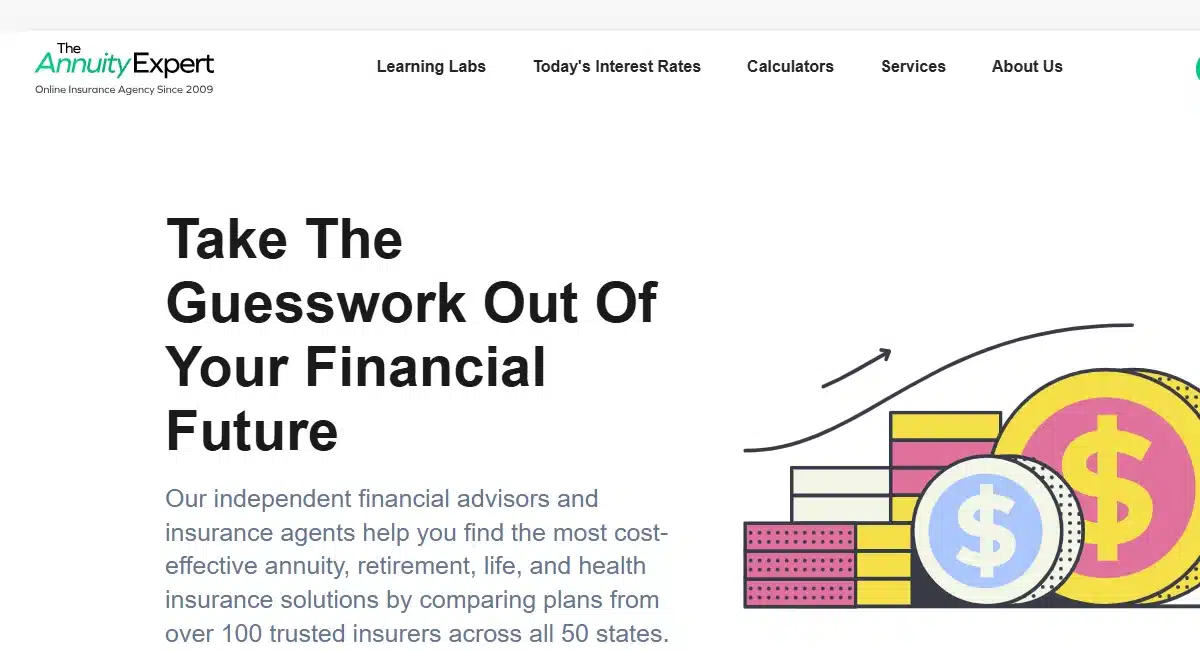 Annuityexpertadvice. Com homepage hero with take the guesswork out of your financial future headline