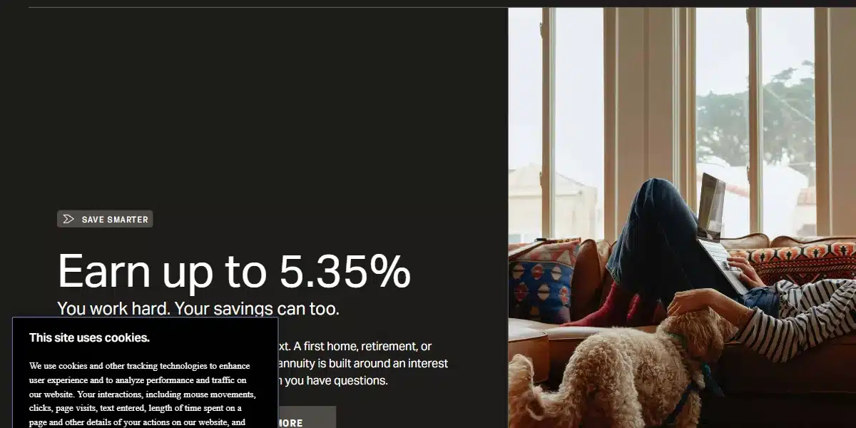 Gainbridge direct-to-consumer annuity homepage with 5. 35 percent earn rate headline