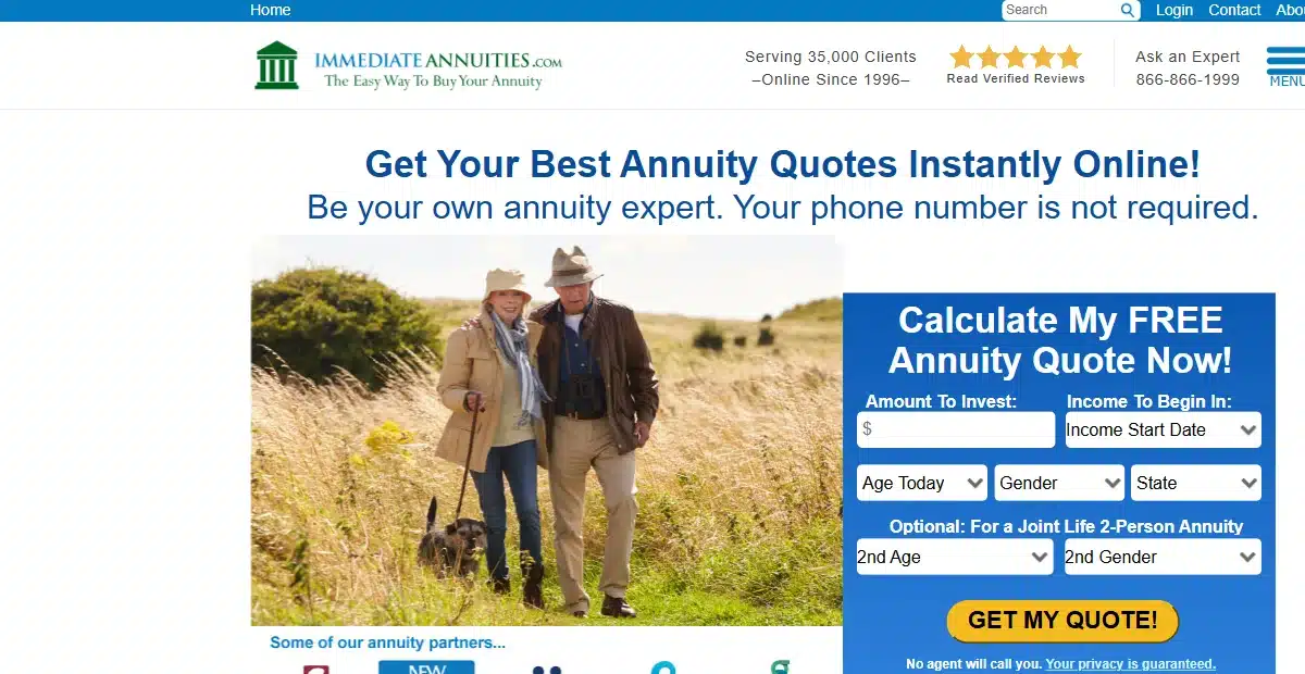 Immediateannuities. Com instant annuity quote calculator with amount, income start, age, gender, and state inputs