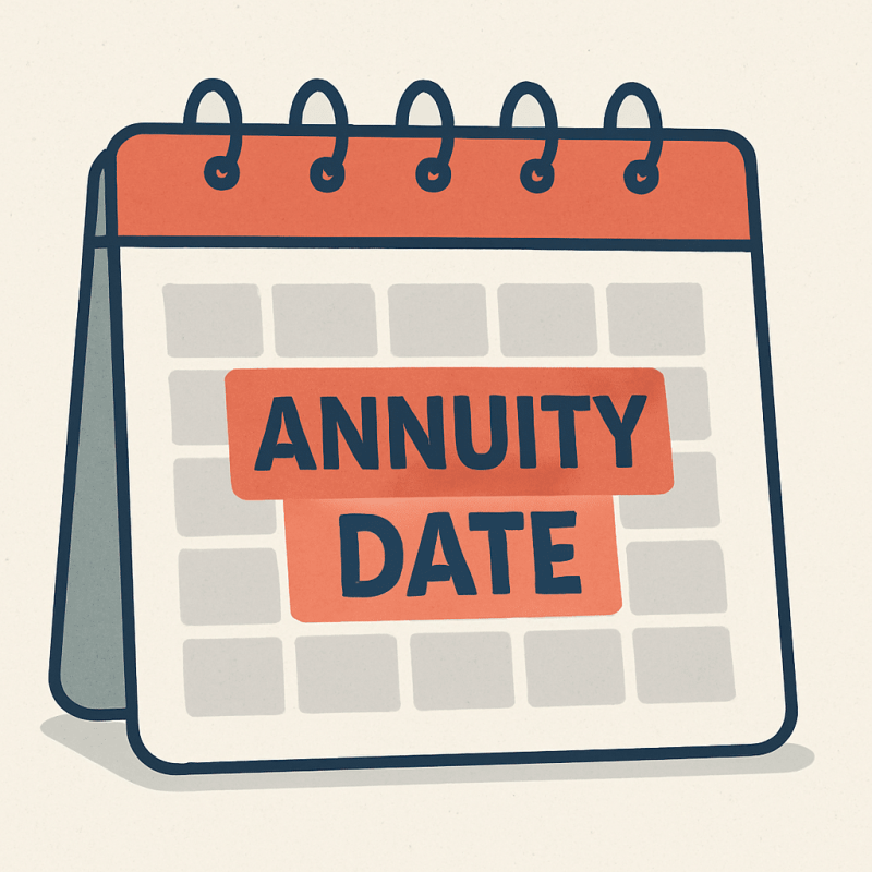 A desktop calendar with the words "annuity date" in the center and highlighted.